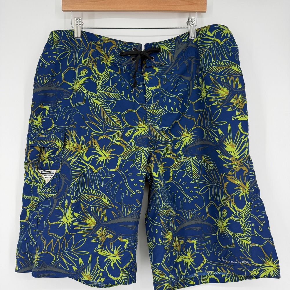 Columbia Men's PFG Offshore II Board Shorts Sz 38 Floral Fishing 11" Inseam